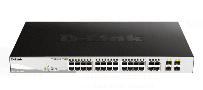 Thiết bị chuyển mạch D-Link 24*10/100/1000MBPS POE + 4 1G SFP SMART MANAGED SWITCH (DGS-1210-28MP)