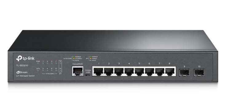 Thiết bị chia mạng TP-Link TL-SG3210 (JetStream™ 10-port Pure-Gigabit L2 Managed Switch/ 8 10/ 100/ 1000Mbps RJ45 ports including 2 Gigabit SFP slots)