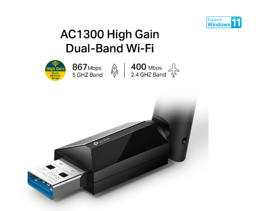 Bộ Chuyển Đổi Wi-Fi USB Băng Tần Kép Độ Lợi Cao AC1300 (Archer T3U Plus)