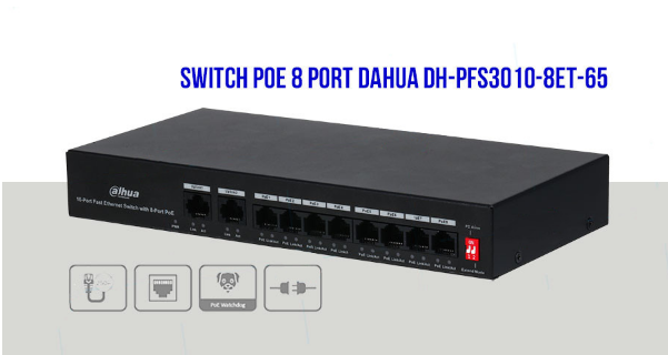 Switch PoE 8 port DAHUA DH-PFS3010-8ET-65