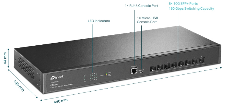 Switch Quản Lý JetStream L2+ 8 Cổng 10GE SFP+ TP-LINK TL-SX3008F