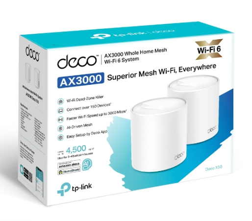 Bộ phát wifi 6 TP-Link Deco X50 2-Pack Chuẩn AX3000Mbps, 2 Ăng-ten ngầm, Wifi Mesh