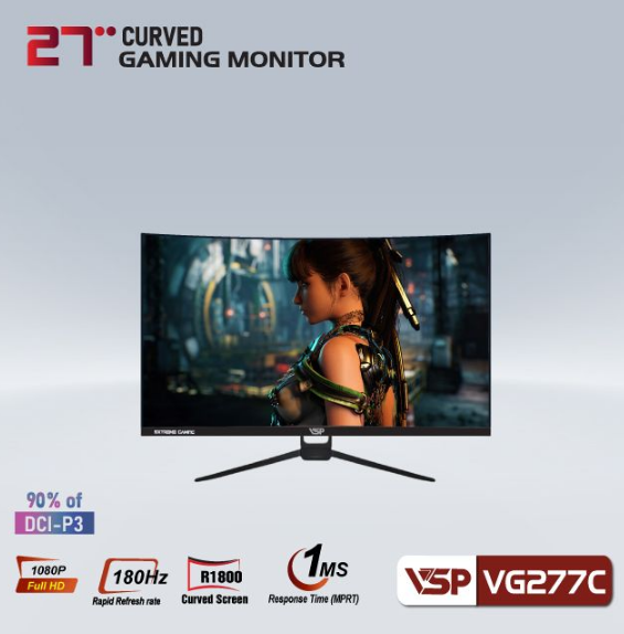 Màn Hình Gaming VSP VG277C (27 inch/FHD/VA/165Hz/1ms/300nits/HDMI + DP / Cong)