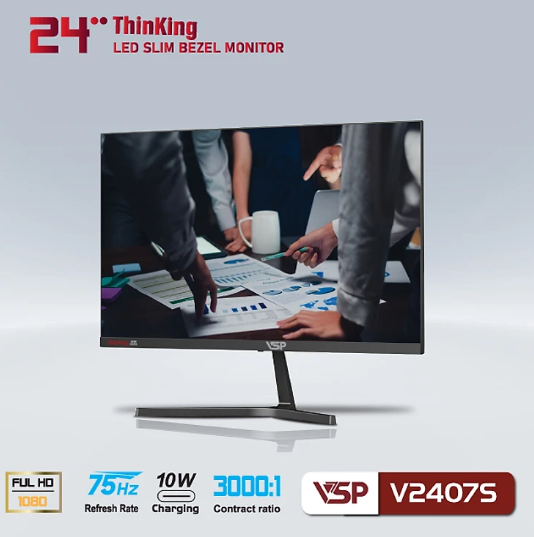 Màn Hình VSP V2407S (23.8 inch/FHD/ VA/ 75Hz/ 8ms/ 250nits/ HDMI+VGA/ Phẳng/ Đen)