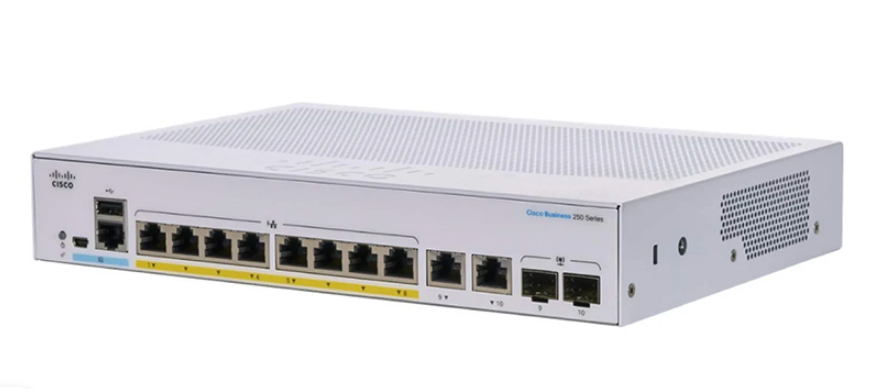 Switch Managed Cisco 8 Port Gigabit PoE+ 60W CBS250-8P-E-2G-EU