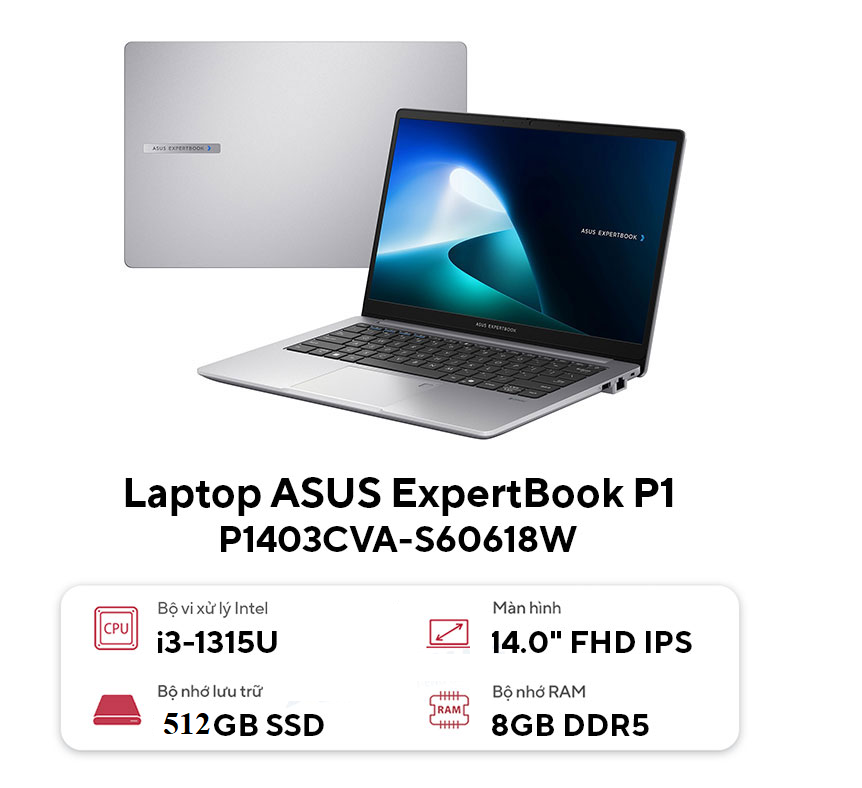 Laptop ASUS ExpertBook P1403CVA i3-1315U | Hiệu suất ổn định – Thiết kế tinh gọn