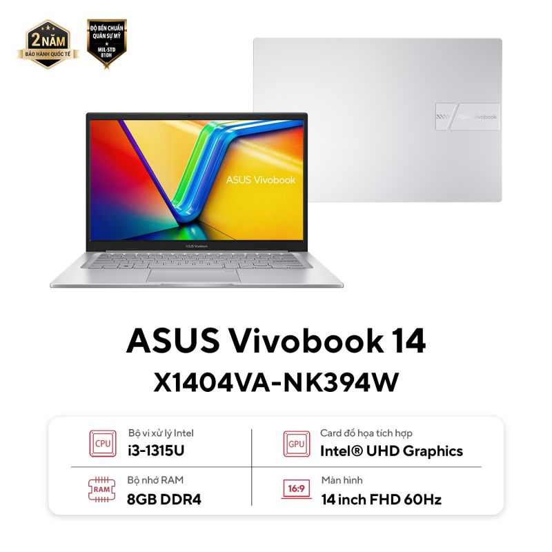 Laptop ASUS Vivobook X1404VA i3-1315U | Thiết kế nhỏ gọn, hiệu năng ổn định